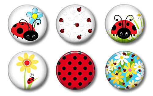 Ladybug Magnets - Set of Six 1.75" Button Style - Locker Magnets for Home, School or Office Gift Set (Ladybugs)