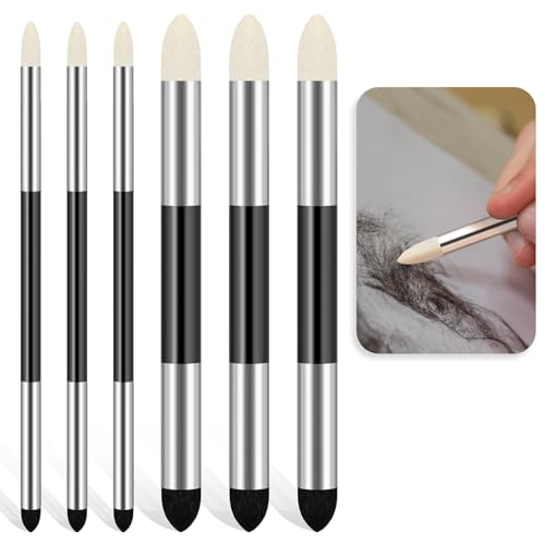 6pcs Artist Blending Sponge Pen Dual Tip Drawing Art Oil Soft Pastel Blending Tools Reusable Washable Sketch Rubbing Sponge Brush for Artist Professional Sketch Drawing Blending Lightening & Highlight