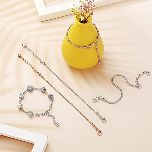 20 Pieces 7.87 Inch Bracelet Chains Snake Chain Charm Bracelets With Heart Lobster Clasp Extender Chain Stainless Steel Bracelet Link Chains Diy Bracelet Chain For Women Jewelry Making (Silver, Gold) #TOP3