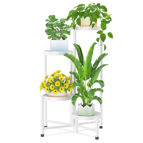 iDavosic.ly Plant Stand Indoor Outdoor, 4 Tier Metal Corner Shelf, White