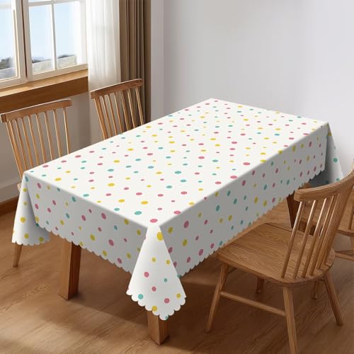 LUOKAIFU Rainbow Polka Dots Table Cloth Rectangle Confetti Dots Tablecloths Reusable Colorful Polka Dot Table Covers Washable Multicolor Dot Picnic Tabletop Decor Kitchen Dining Tablecloth, 54