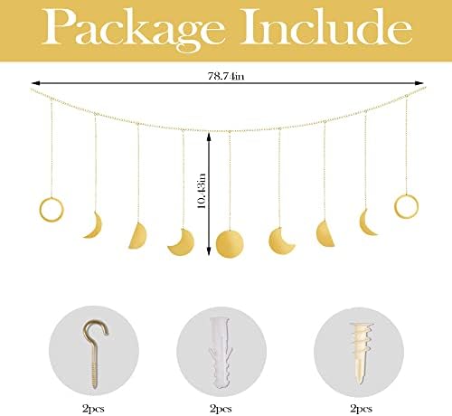 NiCoLa Moon Garland Wall Hanging Gold Moon Garland Boho Wall Decor, Moon Wall Decor with Chains, Moon Garland Hanging Wall Decorations for Home Bedroom Living Room Nursery