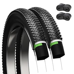 Mountain Bike Tires 24/26×1.95 Inch 2-Pack – Wear-Resistant Foldable Hybrid Tires with 2 Inner Tubes & Levers, Aggressive Tread for Trail, Commuter, Off-Road (24/26×1.95-30TPI)