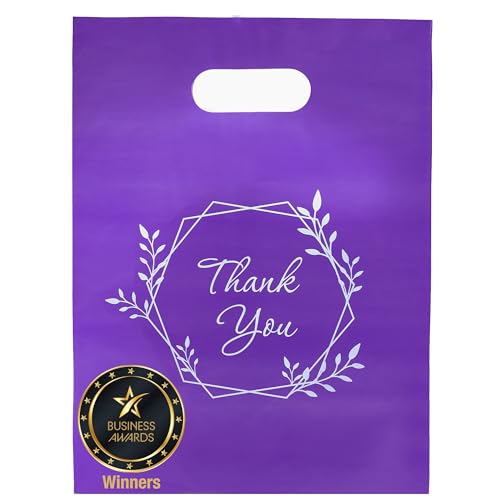 Image of Choice Marts 100 Purple Thank You Bags With Handles 9x12 Merchandise Bags