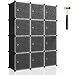ArtBeauty Kostka do przechowywania z drzwiami 12 kostek organizer do przechowywania DIY plastikowa szafa szafka modułowa regał na książki szafy półki do przechowywania ubrań, czarny (3 x 4 kostki)
