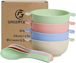 Greentainer Unbreakable Large Cereal Bowls - 24 OZ Plastic Lightweight Bowl Sets 4 - Dishwasher & Microwave Safe - for Cereal, Salad,Soup, Noodle, 4 Pieces (Medium)