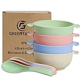 Greentainer 4er Kinderschüssel mit Löffel, Kindergeschirr Set aus PP, 420ml Schüssel für Kinder & Kids.Gesund Baby-Kinderschalen, Bruchfest UND Sicher, Abgerundete Kanten & Ergonomisches Design, Bunt
