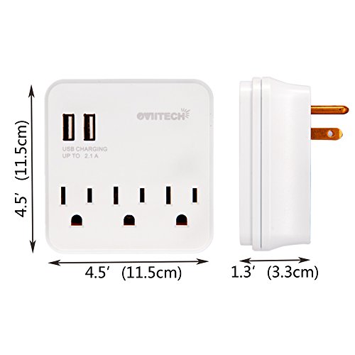 Oviitech Multi Wall Mount Adapter Outlet with Dual 2.1A USB Charging Ports and 3 Electrical Sockets, Plug-in Splitter ETL Listed，White，2 Pack - Thumbnail 3
