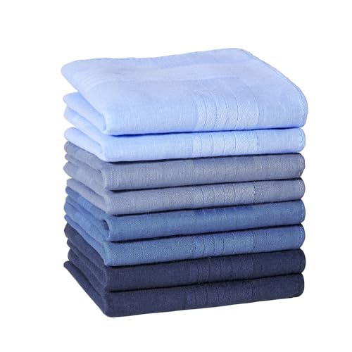 PACGOTH Fazzoletti da uomo, fazzoletti da uomo in morbido cotone, fazzoletti a righe blu per uomo, 40 x 40 cm, 8/12 pezzi, Blu - 8 pezzi, 15.7*15.7"