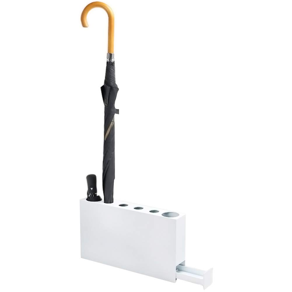 Porte-parapluies design blanc compact en métal pour entrée étroite