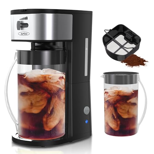 SUNVIVI Iced Tea Maker with 2.5-Quart Pitcher, Iced Coffee Brewing Maker for Ground Coffee, Tea Bags, Loose Leaf Tea, 7 Cups Coffee Machine for Home, Strength Control for Flavor, Black by SUNVIVI - Used condition - US$24.18