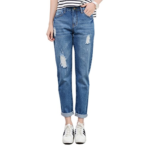 RieKet Distressed Crop Pants Ripped Boyfriend Jeans for Women (3, Blue)