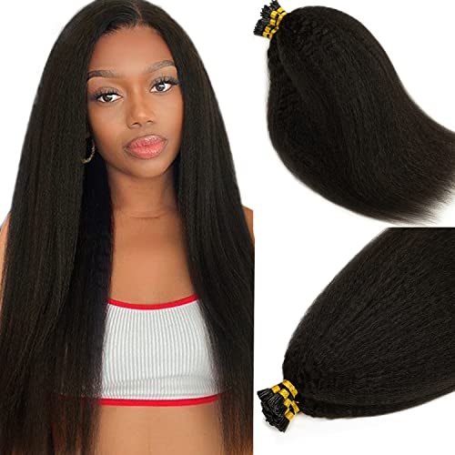 Caliee I Tip Hair Extensions Natural Hair Extensions Human Hair Straight 20 Inch, Yaki Coarse I Tips Curly Hair Extensions Real Human Hair Black Hair Extensions 50 Gram I Tips Hair 1g/s 50 Strands
