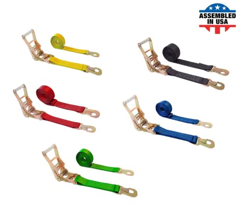 Mega Cargo Control 2" X 10' Snap Hook Ratchet Axle Strap Off-Road Tie Down | Trailer, Car Auto, Motorcycle, Hauler Tow Truck 4X4 Atv, Utv (Blue; 2 Pack) #TOP6