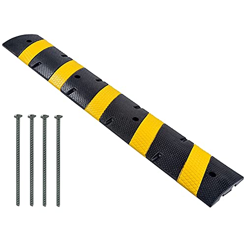 Electriduct 6 Feet Rubber Traffic Speed Bump with Asphalt Mounting Hardware Rebar Spikes - 72