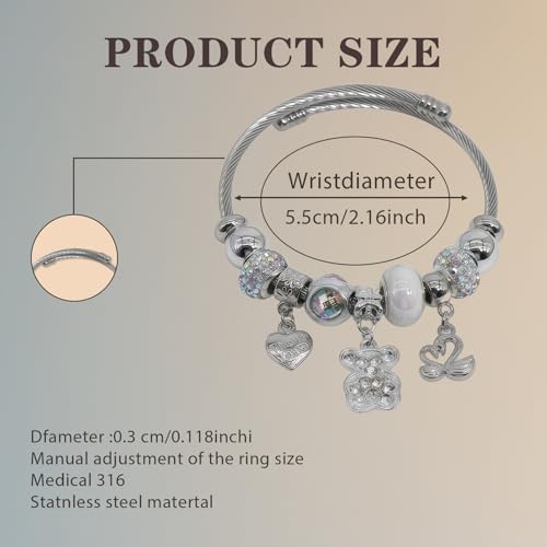 Charm Bracelets for Girls,Exquisite Cute Cartoon Friendship Silver Bracelets Stainless Steel Bangle, Girls Jewelry Suitable for Holiday Gifts and Birthday Gifts2
