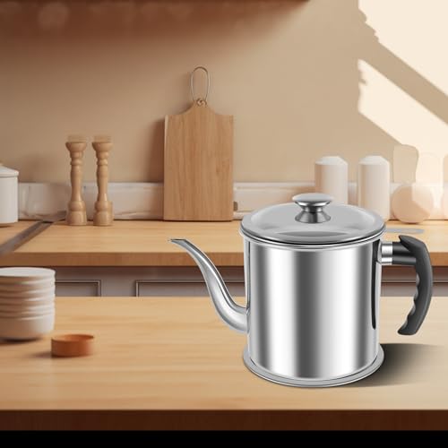 VAVPUP Olla de filtro de aceite de 1,8 l de acero inoxidable 304, gran capacidad, con tapa a prueba de polvo y bandeja antideslizamiento, almacenamiento versátil de aceite para el almacenamiento de