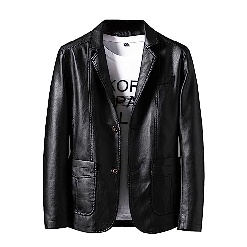 Men's Black Faux Leather Blazer - Slim Fit, Casual, Business Casual, Size XL