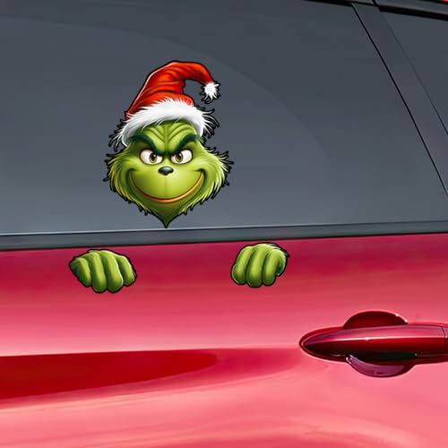 Factory Crafts 9.8-Inch Grinch Christmas Car Window Decal – Waterproof, Removable Holiday Sticker for Auto Glass