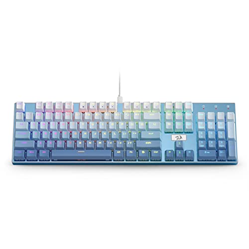 Redragon K556 Se Rgb Led Backlit Wired Mechanical Gaming Keyboard, Aluminum Base, 104 Keys Upgraded Socket, 3.5Mm Sound Absorbing Foams, Hot-Swap Linear Quiet Red Switch, Gradient Blue #TOP1