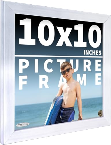Poster Palooza 10x10 Frame Silver Pewter Wood Picture Square Frame - Picture Frame Includes UV Acrylic, Foam Board Backing, & Hanging Hardware Included