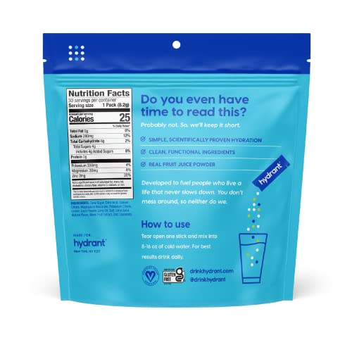 Hydrant Hydrate 30 Stick Packs, Electrolyte Powder Rapid Hydration Mix, Hydration Powder Packets Drink Mix, Helps Rehydrate Better Than Water (Lemon Lime, 30 Pack) #TOP5