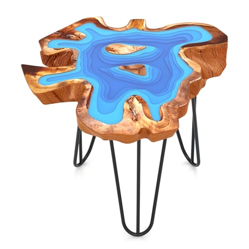 Giantex 21” Teak Wood Outdoor Side Table - Epoxy Resin