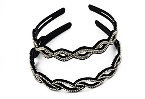 Girls' Bling Rhinestone Criss Cross Shape Headband Crystal Hairband Hairhoop,Pack of 2