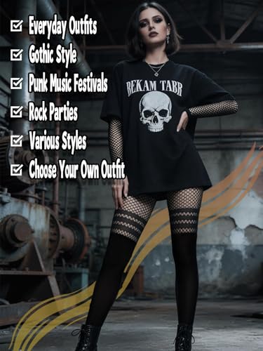 Image of Sexy Faux Thigh High Tights Mock Suspender Pantyhose Fishnet Stockings Striped Goth Fishnets for Women