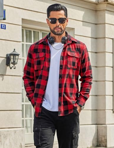 COOFANDY Mens Flannel Shirts Long Sleeve Plaid Button Down Shirt Cotton Casual Work Shirts with Pockets4