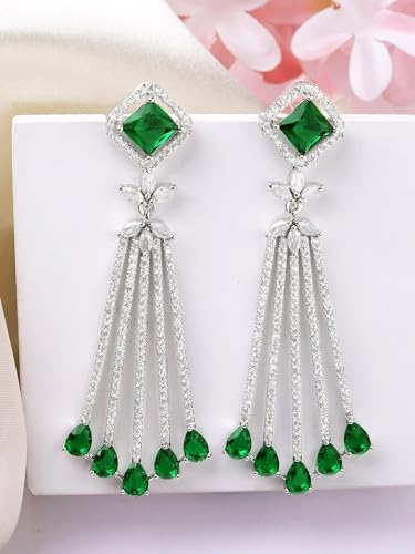 Image of Karatcart Women Silver Plated Blue American Diamond Studded Jhumki Earrings
