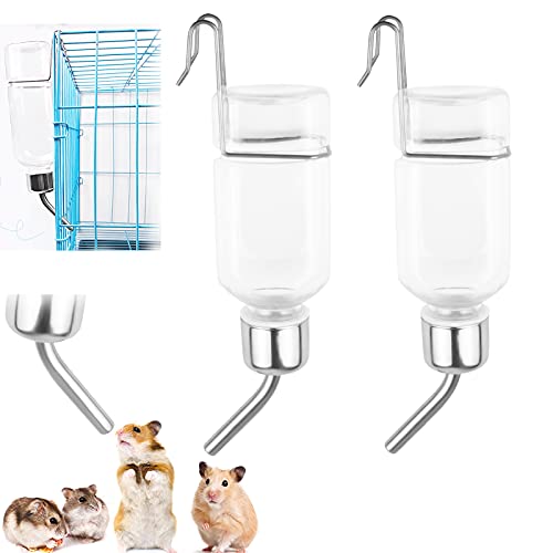 Guinea Pig Hamster Rabbit Water Bottle No Drip, Hamster Water Bottle with Holder, Small Animal Pet Water Bottle Bird Water Dispenser Suitable for Gerbil Cage, Small Animal Auto Dispenser (2Pack, 6oz)