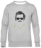 BIOCLOD Pablo Escobar Porträt Männer Frauen Unisex Pullover Grau Rundhals Men Women Jumper Grey Round Neck XL