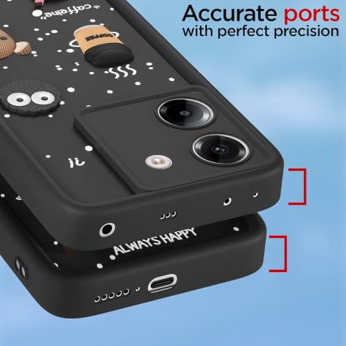 Image of Pikkme Back Cover for Poco M7 Pro 5G | 3D Bear Silicone Cute & Fun Coffee Cartoon | Full Body Protection Bumper Case (Black)
