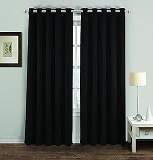 Noah's Linen Thermal Insulated Blackout Curtain Pair Eyelet Ring Top Including Tie Backs 46" (width) x 54" (drop) Black Color