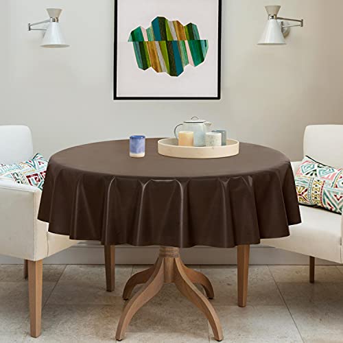 Image of sancua 100% Waterproof Round PVC Tablecloth - 60 Inch - Oil Proof Spill Proof Vinyl Table Cloth, Wipe Clean Table Cover for Dining Tables, Buffet Parties and Camping, Coffee