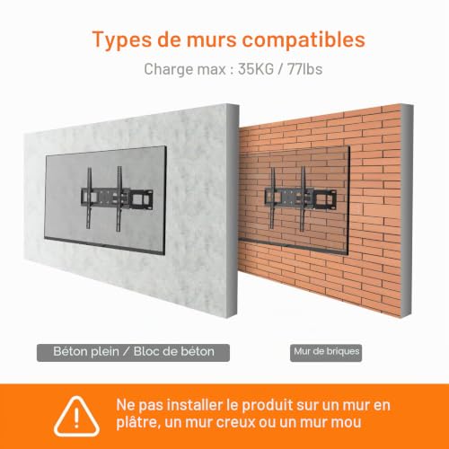 Fixation murale TV inclinable et extensible supportant 35KG max - 5