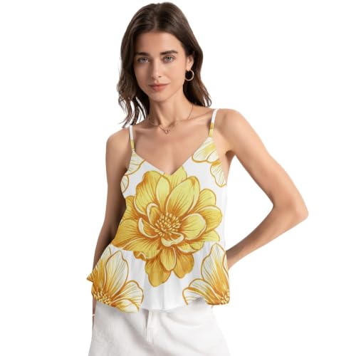 Débardeur ample col en V pour femme avec motif aquarelle dorée unique