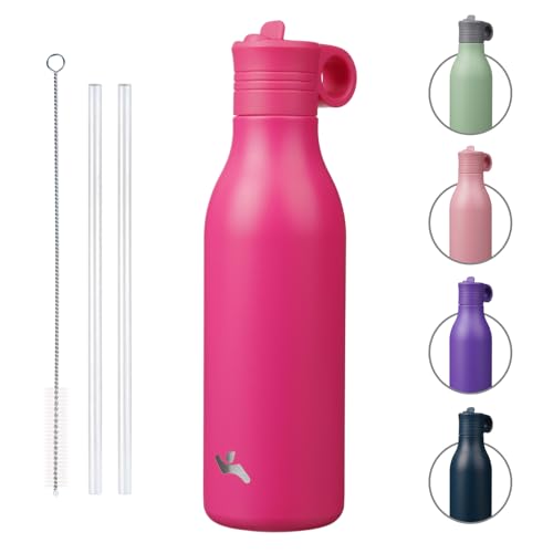 Konokyo 25oz Insulated Travel Water Bottle with Straw, Rose Red