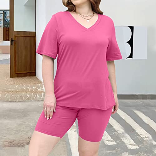 Summer Dresses For Women 2023 2 Piece Workout Sets For Women Crewneck Sleeve Top Legging Shorts Yoga Outfits 2023 Stylish Casual Comfy Workout Jogger Suits(Hot Pink-01,Medium) #TOP1