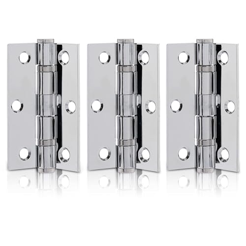 Image of XFORT 3 inch (75mm) Polished Chrome Ball Bearing Hinges, Steel Door Hinge for Wooden Doors (1.5 Pairs)