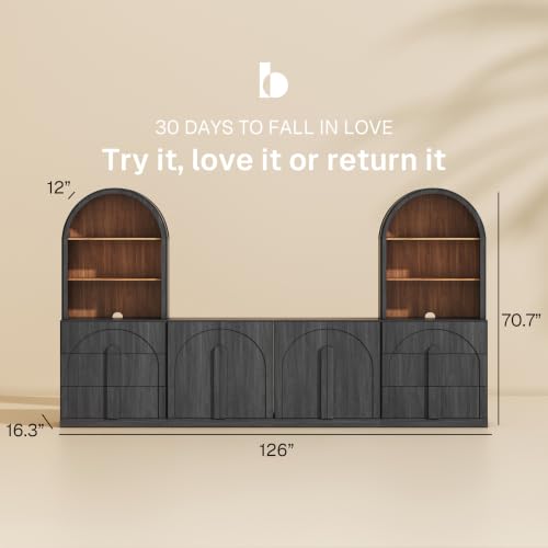 Image of BELLEZE Bijou 126 inch Wall Unit 6-Piece Modular TV Stand - Ebony