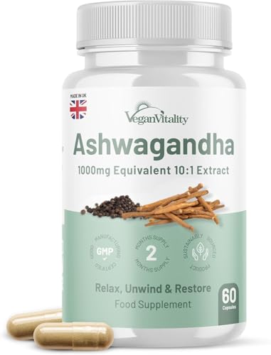 Ashwagandha High Strength 1000mg, Cortisol Reducing Supplement, Organic Ashwagandha Capsules with Black Pepper to Reduce Stress Hormones and Fatigue