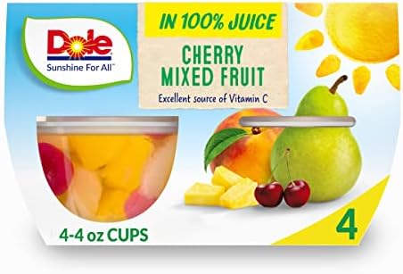 Dole Fruit Bowls Cherry Mixed Fruit in 100% Juice, Gluten Free Healthy Snack, 4 Oz, 4 Cups