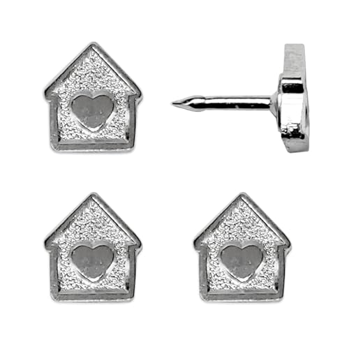 Image of Mini House Push Pins - Silver House Pins - for Cork Board, Maps, or Lapel Pin Use - Designed in USA - Set of 4