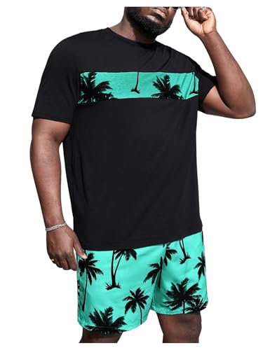 Floerns Men's 2 Piece Boho Outfit Tree Print Tee Shirt with Beach Shorts Set3