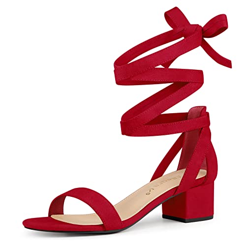 Allegra K Sandalias de tacón con cordones para mujer, Rojo -, 39 EU