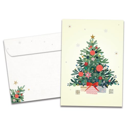 Tree-Free Greetings - 季節のグリーティングカード - 芸術的なデザイン - カード1枚 + お揃いの封筒 - 米国製 - 100%再生紙 - 5 x 7インチ - 陽気で明るい木 (VO80668)