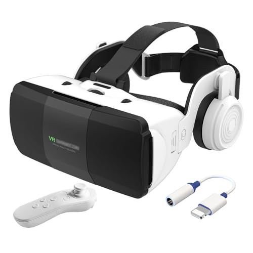 PUCIO Virtual Reality Headset with Controller and Headphones, 3D VR Glasses for Video Movies & Games, Compatible iOS and Android Smartphones 4.7-7.8in,VR Headset Set for Kids