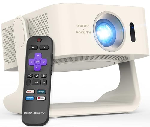 Image of Miroir Roku TV Smart Projector with WiFi and Bluetooth, 330 ANSI, Dolby Audio, 170° Rotatable Stand, Auto Keystone & Zoom — Portable Mini Outdoor Movie Projector with Roku Streaming Built-in